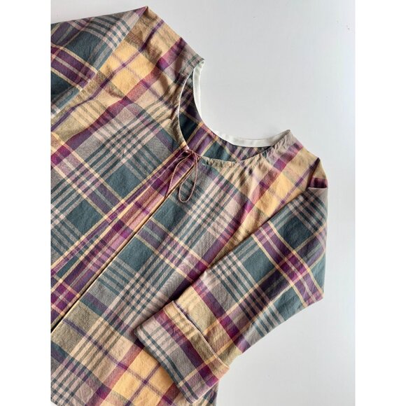 Vintage 00's Yellow Green Plaid Cotton Canvas Open Front Jacket, One Size - Picture 6 of 14